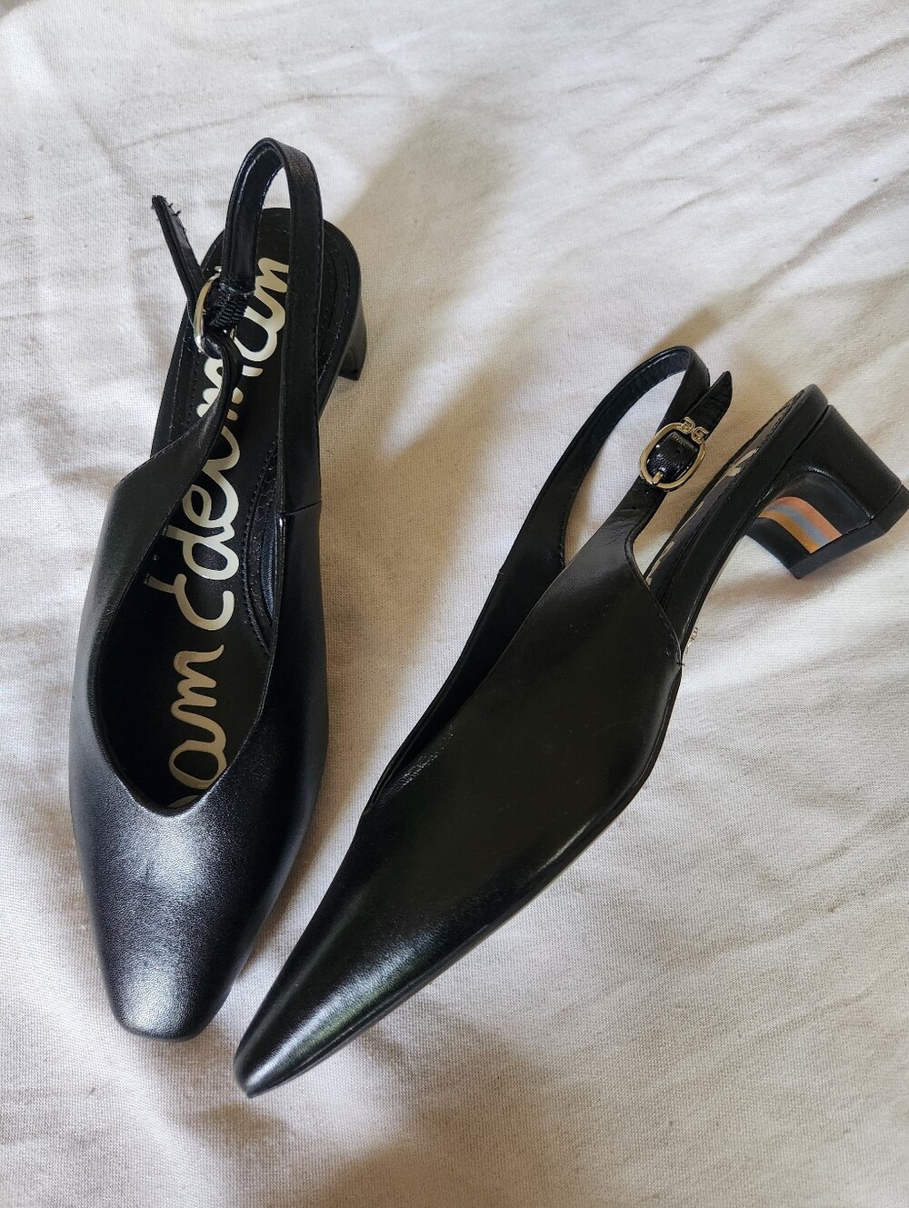 Sam Edelman Ronnie Black Leather Slingback Pointed Toe Heels Size 6